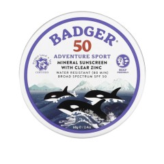 Badger Company, Adventure Sport, минеральное солнцезащитное средство с прозрачным цинком, SPF 50, без запаха, 68 г (2,4 унции)